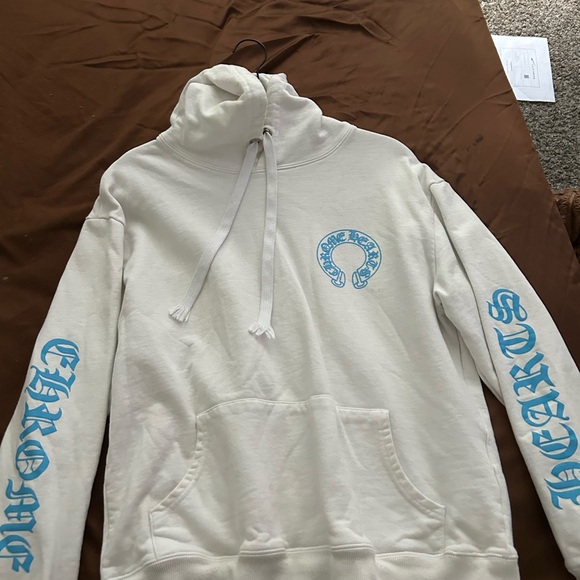White Hoodie with Blue Accents - Picture 1 of 5